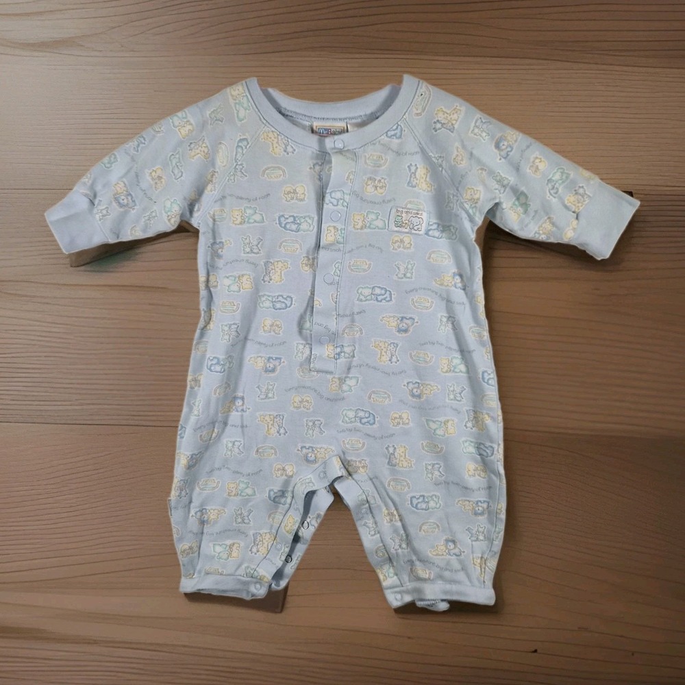 Vintage McBaby Baby Romper 6-9M Blue Animal Print One 2000s Y2k Piece Cotton